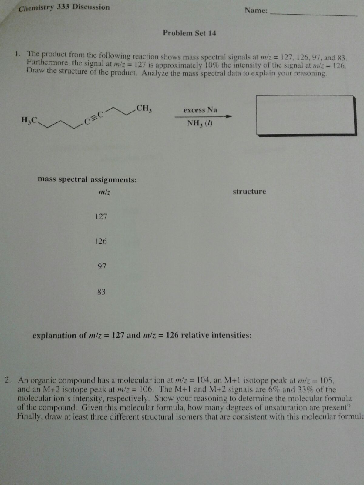 Solved The product from the following reaction shows mass | Chegg.com