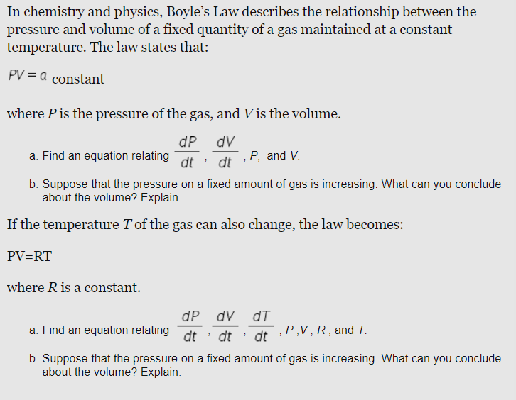 Solved In chemistry and physics, Boyle's Law describes the | Chegg.com