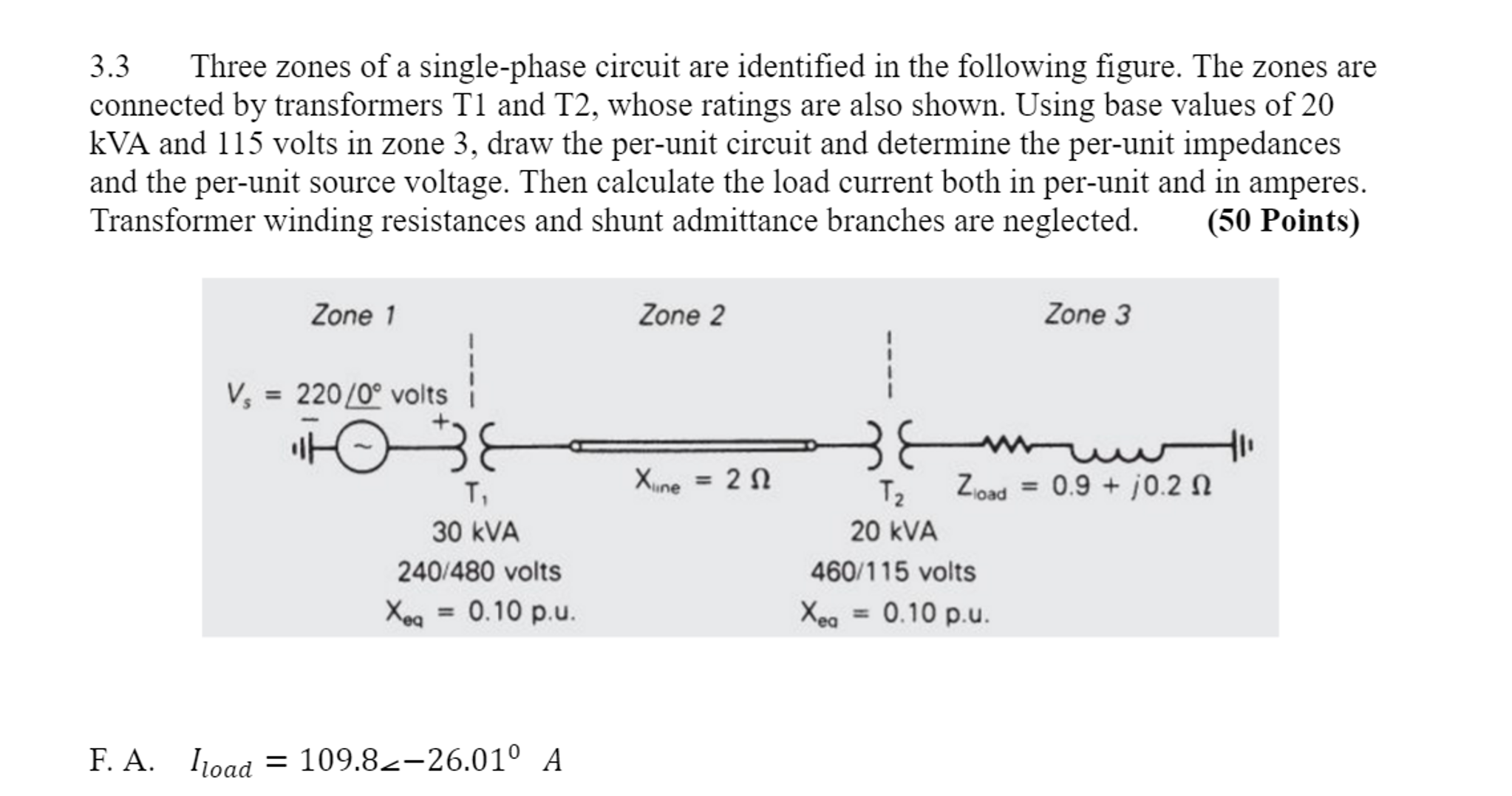 Solved Three zones of a singlephase circuit are identified