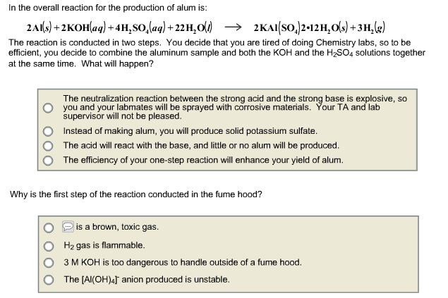 Solved In the overall reaction for the production of alum | Chegg.com