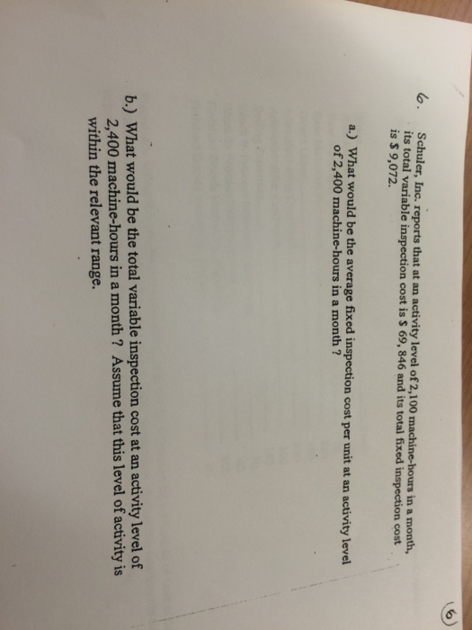 Solved Schuler, Inc. reports that at an activity level of | Chegg.com