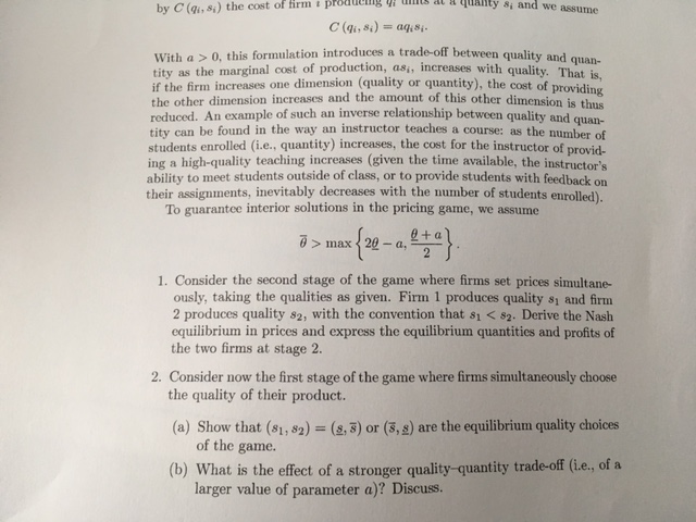 The quality-quantity trade-off under vertical | Chegg.com