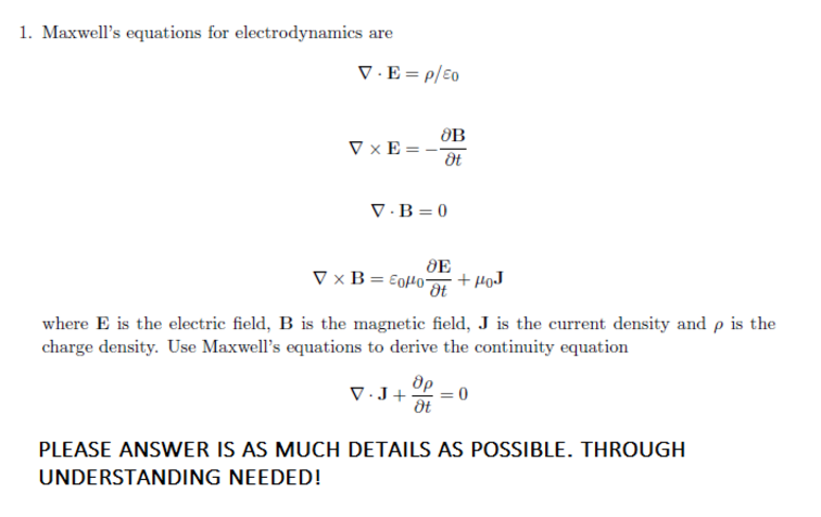 Solved Maxwell's Equations For Electrodynamics Are Delta E | Chegg.com