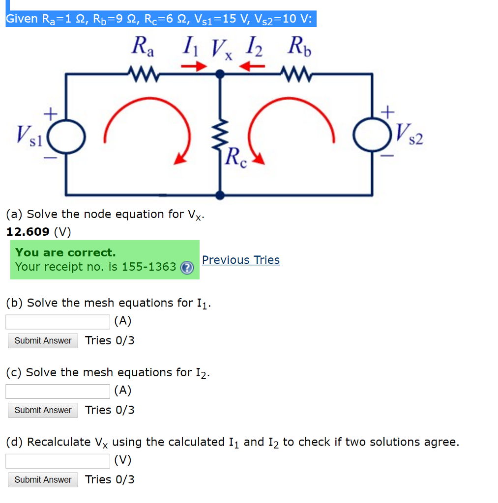 Solved Given Ra=1 Ω, Rb=9 Ω, Rc=6 Ω, Vs1=15 V, Vs2=10 V: | Chegg.com