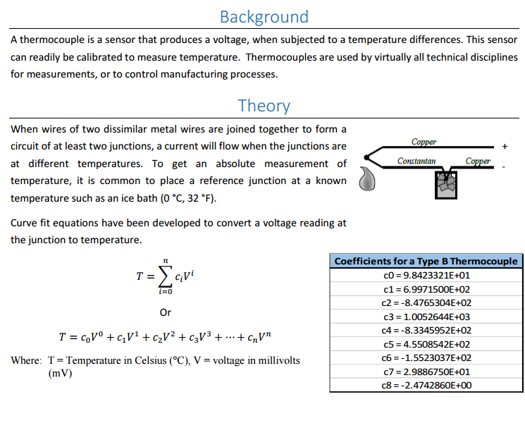 Solved Background A thermocouple is a sensor that produces a