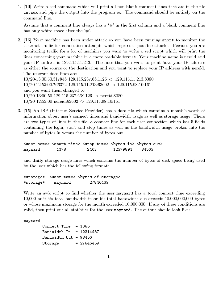 Solved Write A Seed Command Which Will Print All Non blank Chegg