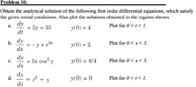 Solved Obtain the analytical solution of the following first | Chegg.com