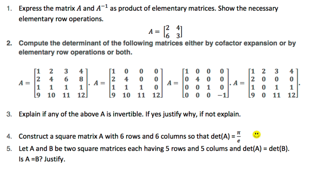 Solved 1. Express the matrix A and A-1 as product of | Chegg.com