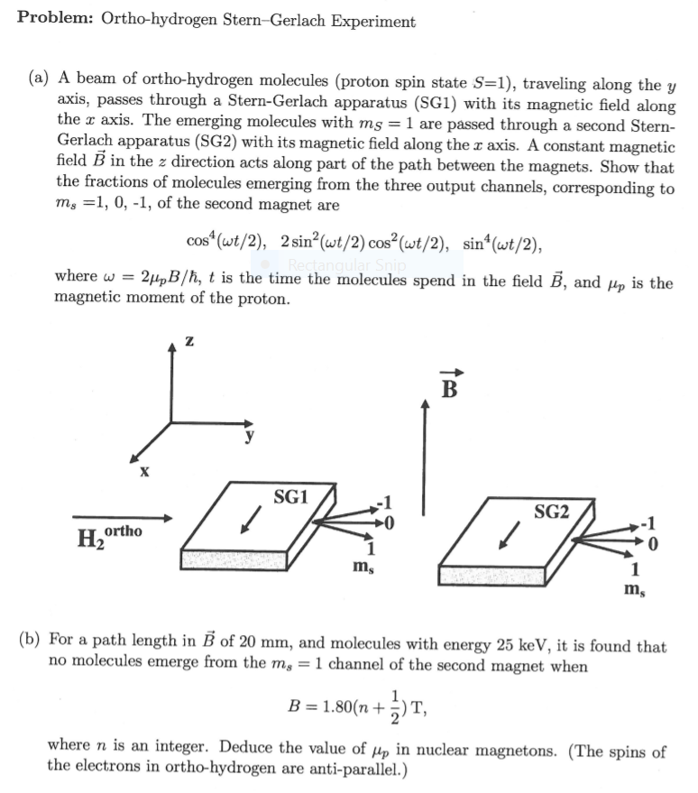 Solved Problem Orthohydrogen SternGerlach Experiment (a)