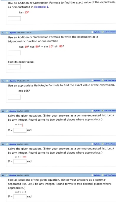 Solved Use An Addition Or Subtraction Formula To Find The | Chegg.com