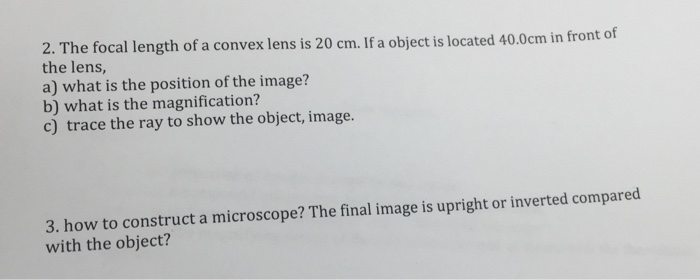 Solved The Focal Length Of A Convex Lens Is 20cm If A Chegg Com   Image