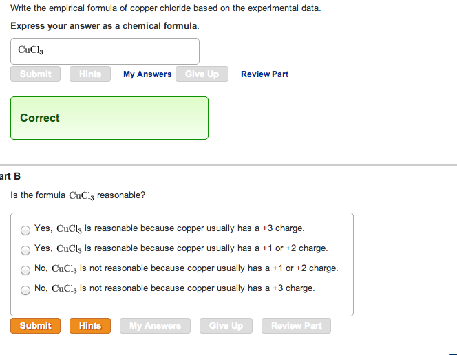 Solved Write the empirical formula of copper chloride based