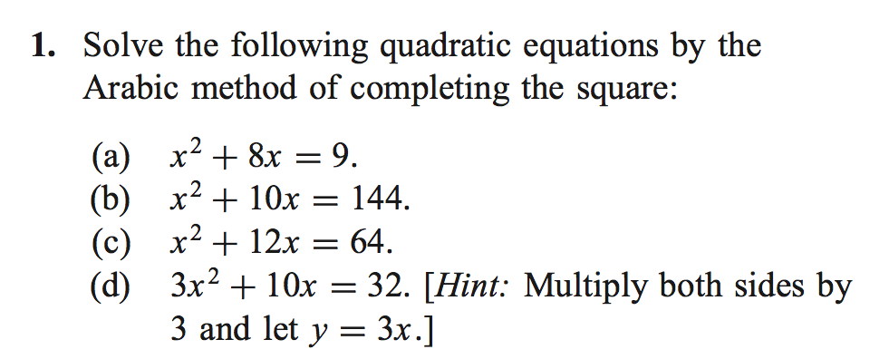 Solved 1. Solve the following quadratic equations by the | Chegg.com