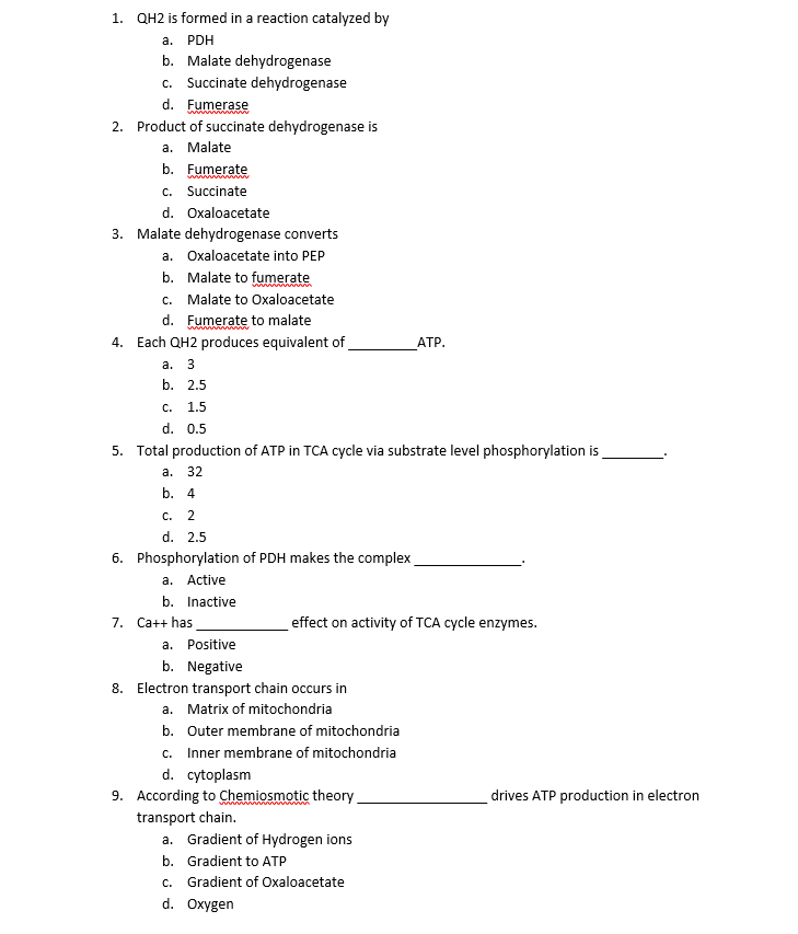 Solved QH2 is formed in a reaction catalyzed by a. PDH b. | Chegg.com