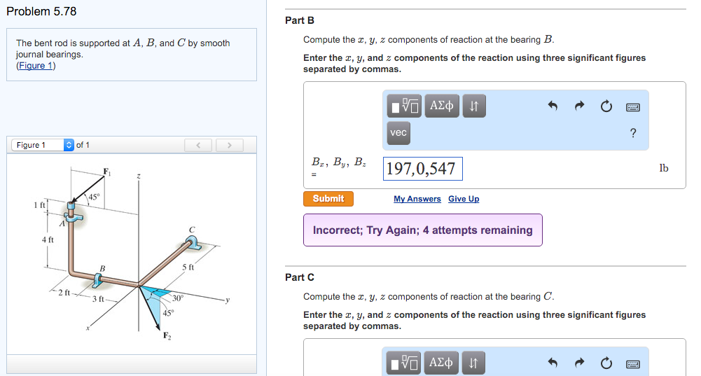 The bent rod is supported at A, B, and C by smooth | Chegg.com
