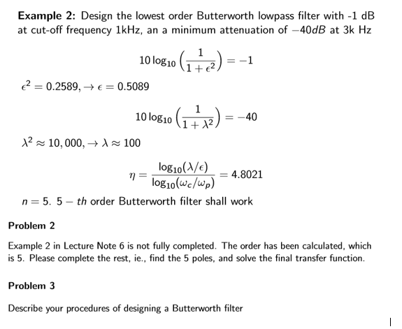 Solved Example 2: Design The Lowest Order Butterworth | Chegg.com