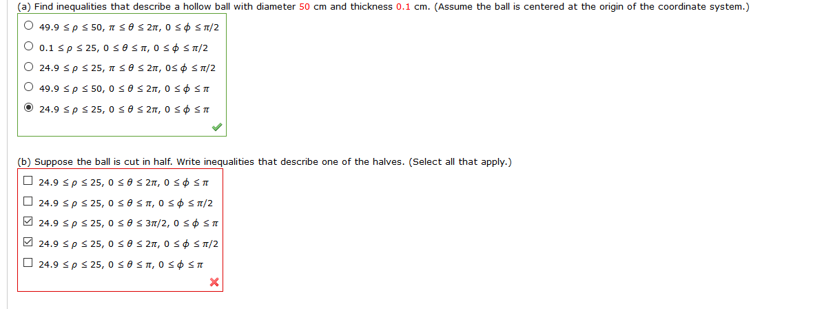 Solved Find inequalities that describe a hollow ball with | Chegg.com