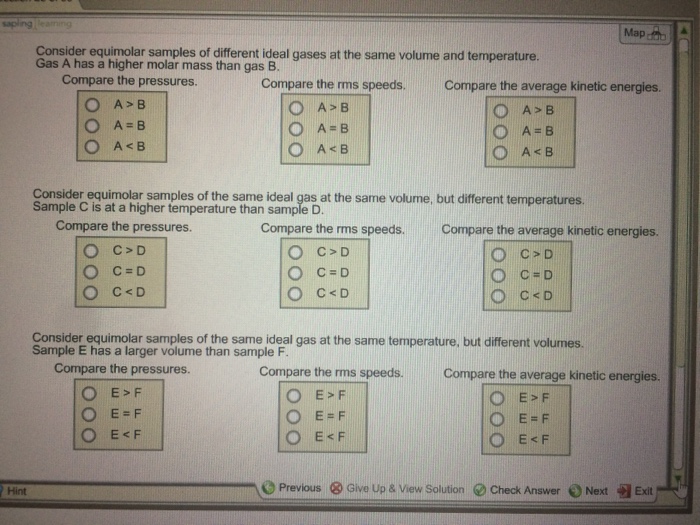 Solved Consider Equimolar Samples Of Different Ideal Gases | Chegg.com