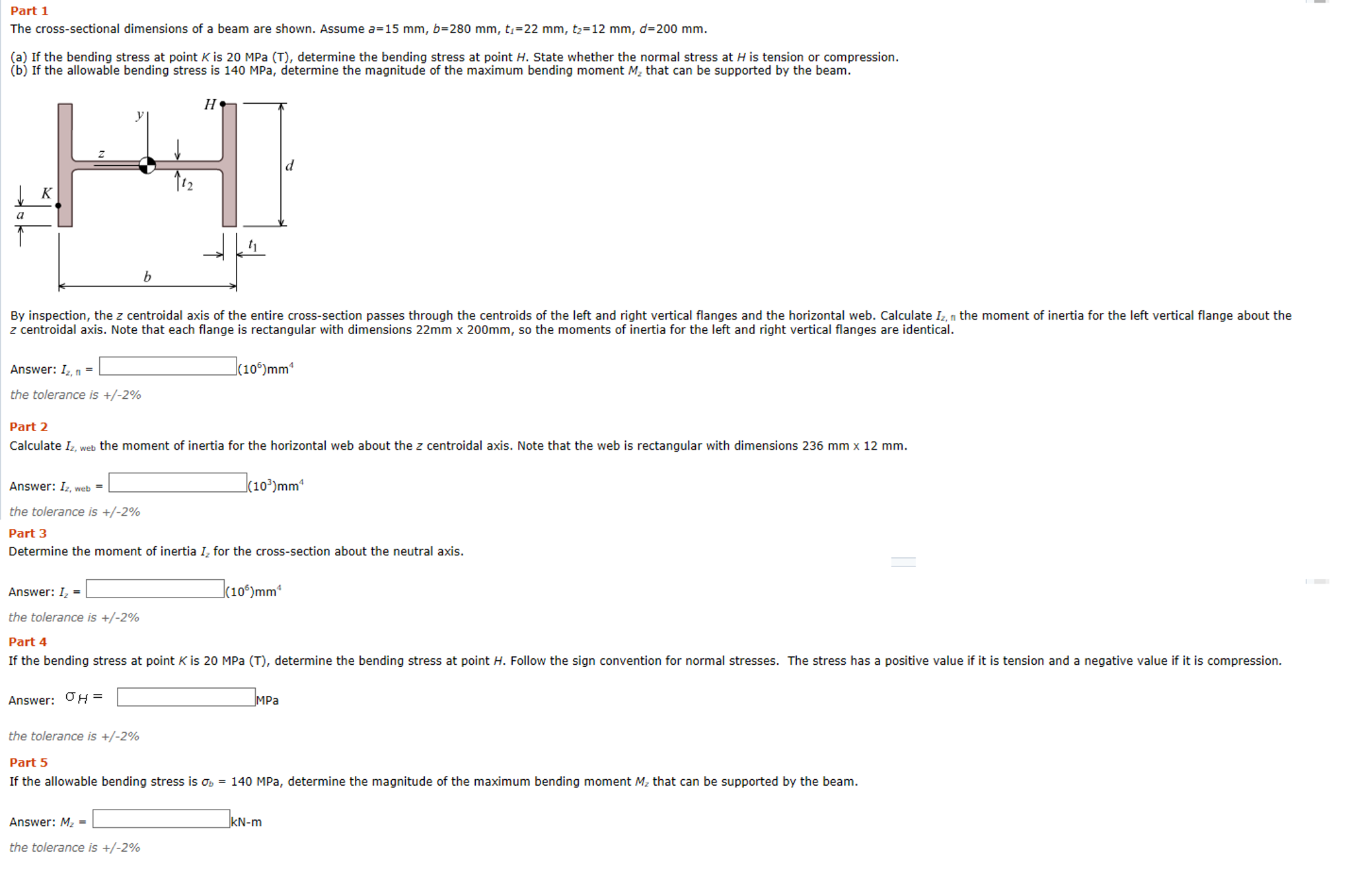 Solved The crosssectional dimensions of a beam are shown.
