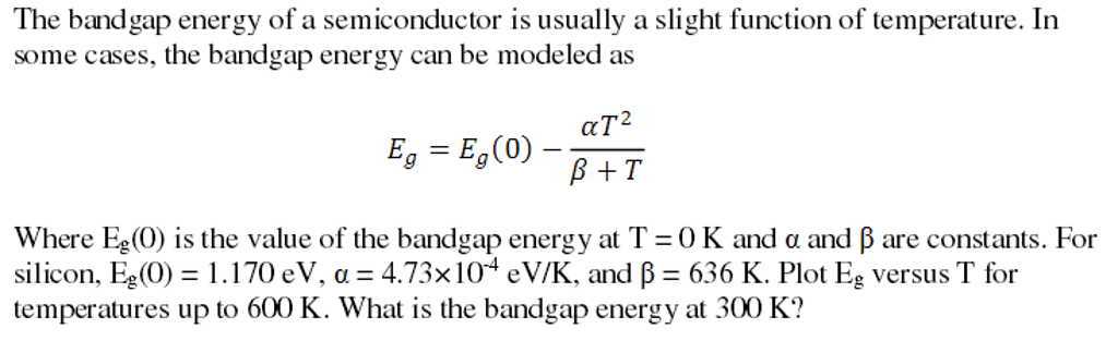 Solved The band gap energy of a semiconductor is usually a | Chegg.com