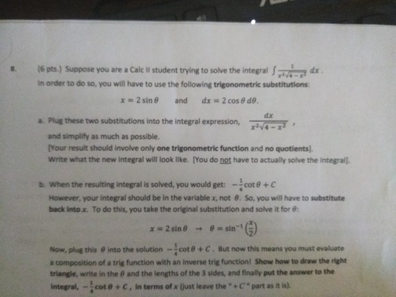 Solved S 6 Pts Suppose You Are A Calc Il Student Trying Chegg