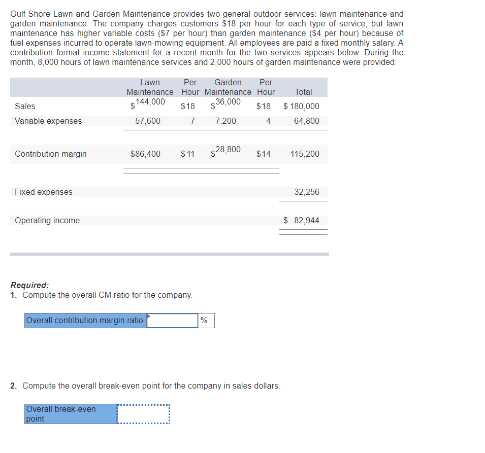 Solved Gulf Shore Lawn and Garden Maintenance provides two | Chegg.com