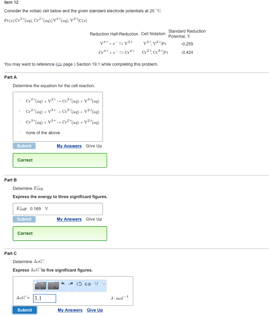 Solved Consider the voltaic cell below and the given | Chegg.com
