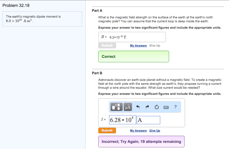 Solved The earths magnetic dipole moment is 8.0 x 10^22 | Chegg.com