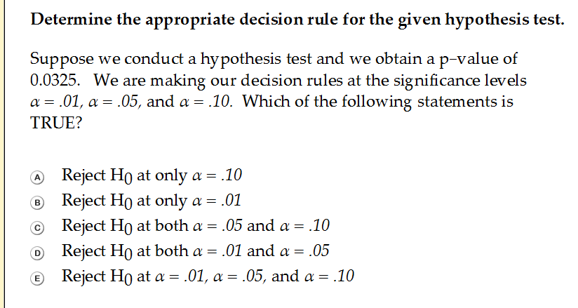 hypothesis test decision rule