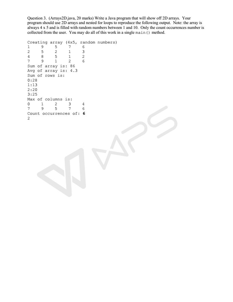 Solved Question 3 Arrays2D Java 20 Marks Write A Java Chegg Com   Php3Ntxv2 