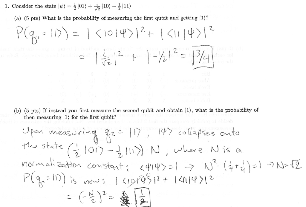 Solved 1. Consider the state I 101) +カ10)- 11) (a) (5 pts) | Chegg.com