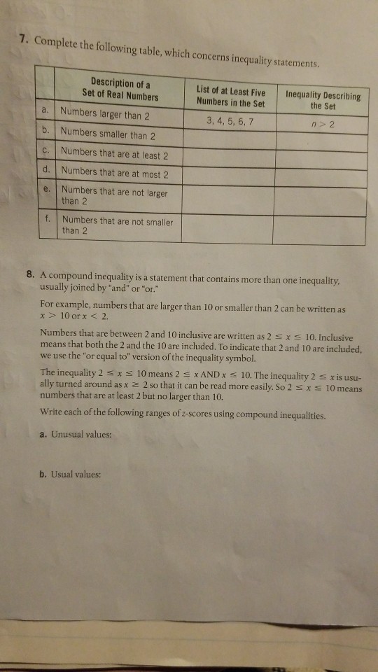 Solved 7. Complete the following table, which concerns | Chegg.com
