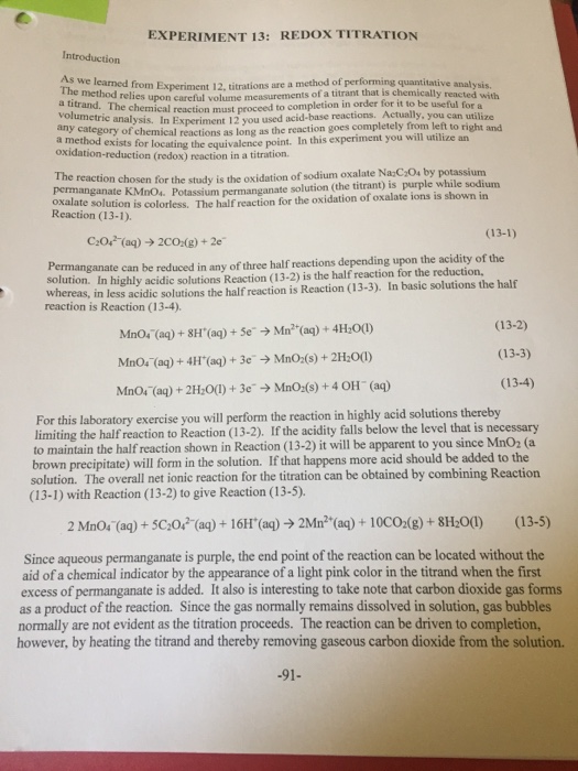 Solved redox titration