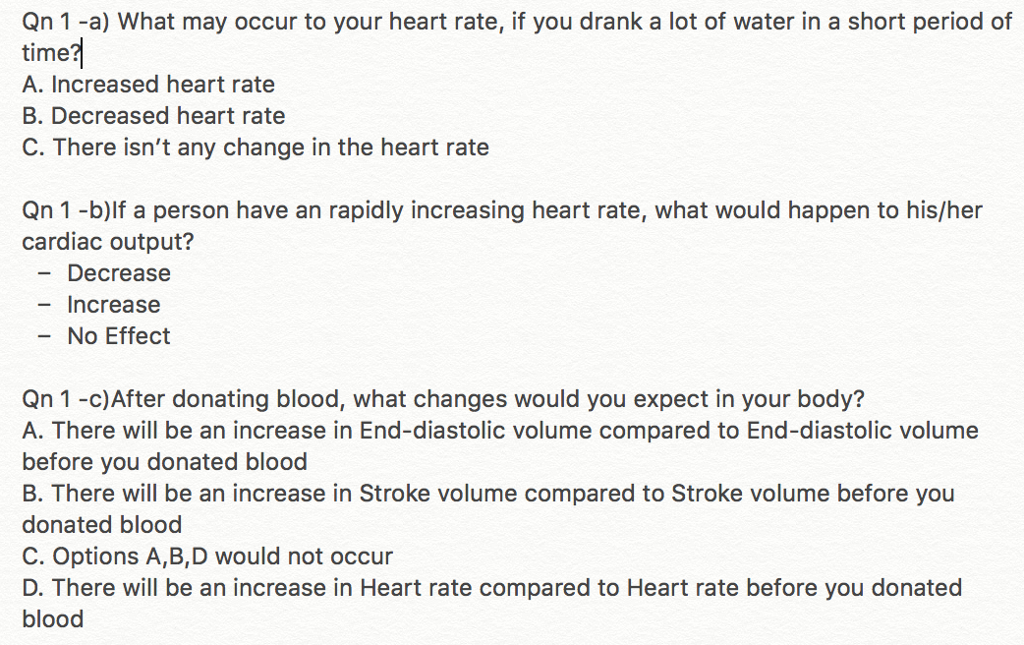 Solved Qn 1 -a) What may occur to your heart rate, if you | Chegg.com