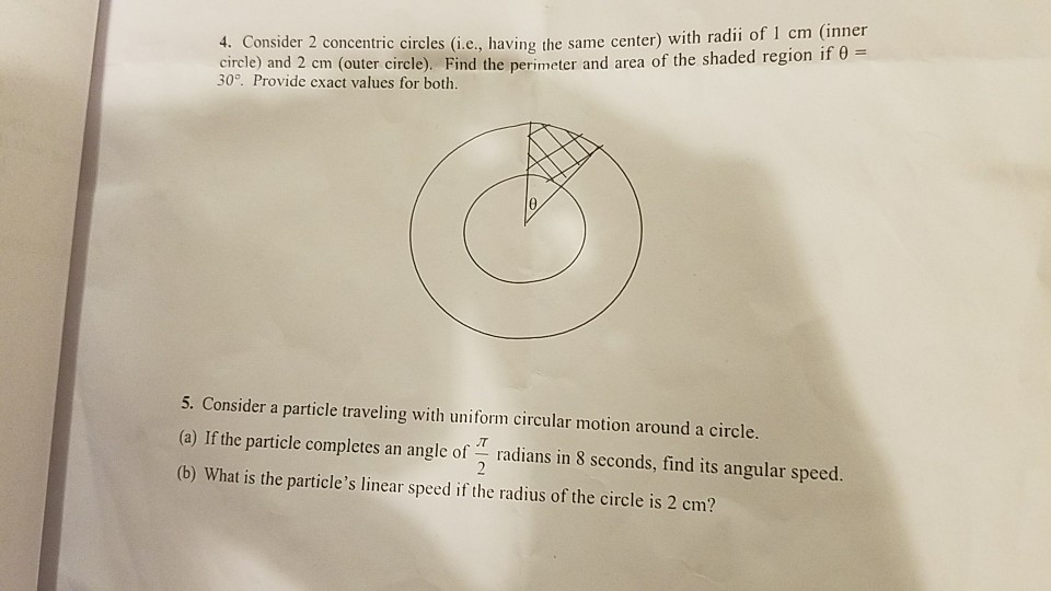 Solved of 1 cm (inner 4. Consider 2 concentric circles | Chegg.com