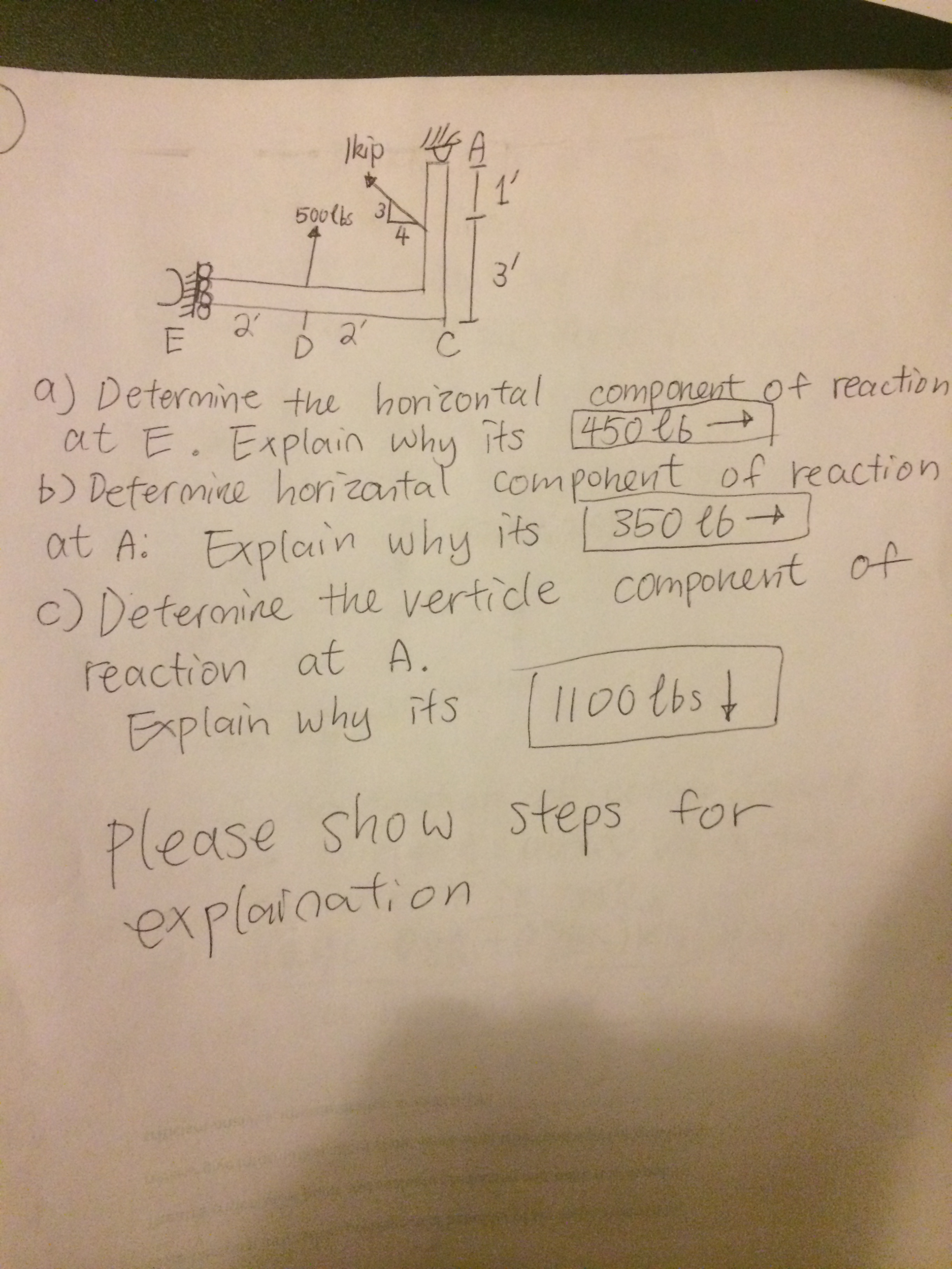 Solved Determine The Horizontal Component Of Reaction At E. | Chegg.com