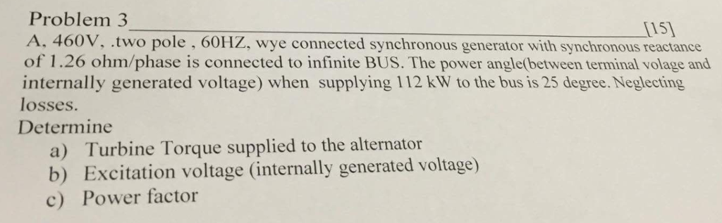 Solved Problem 3 A. 460V,.two pole , 60HZ, wye connected | Chegg.com