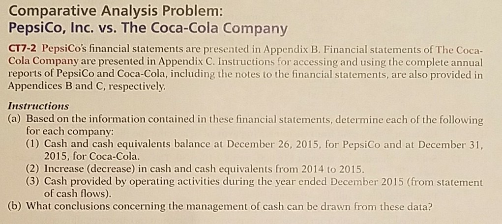 Solved Comparative Analysis Problem: PepsiCo, Inc. Vs. The | Chegg.com