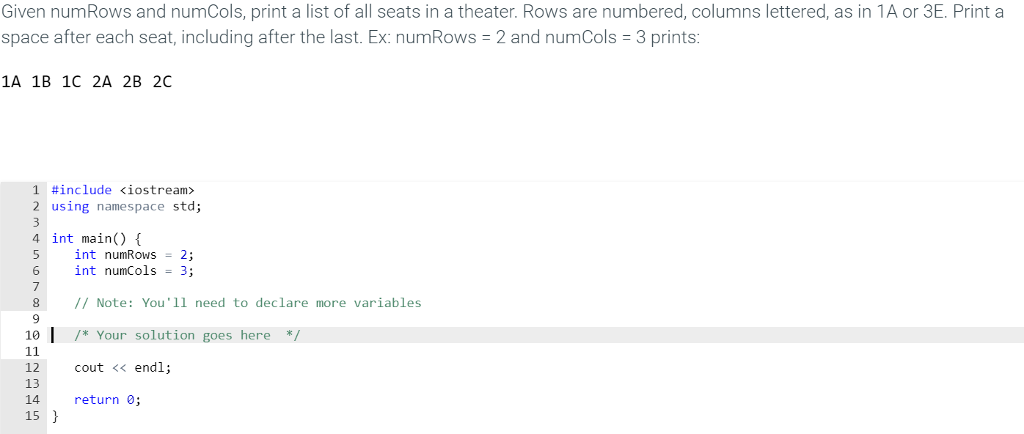 Solved Given numRows and numCols, print a list of all seats | Chegg.com