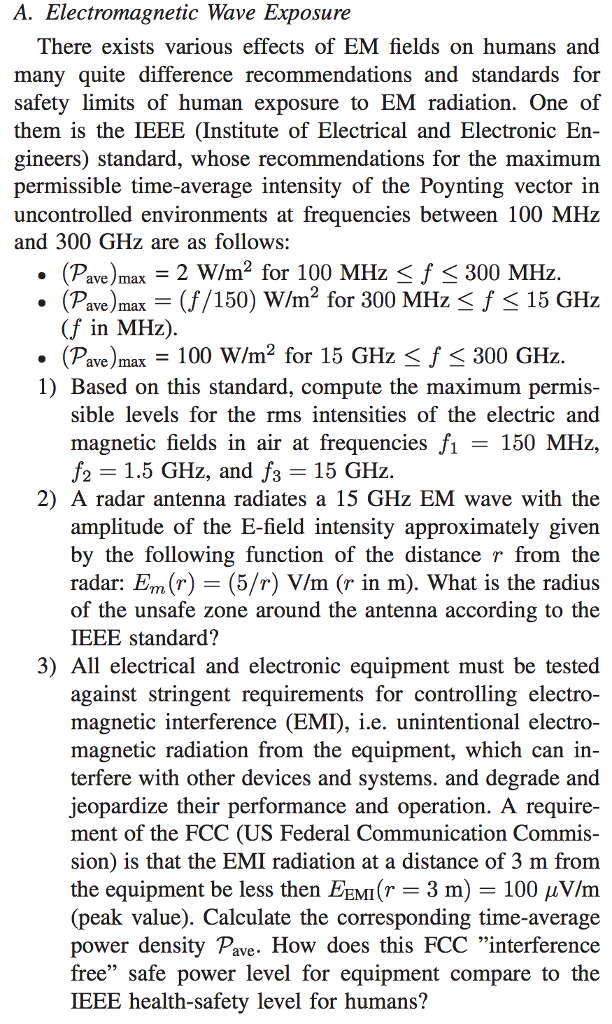 Solved There exists various effects of EM fields on humans | Chegg.com