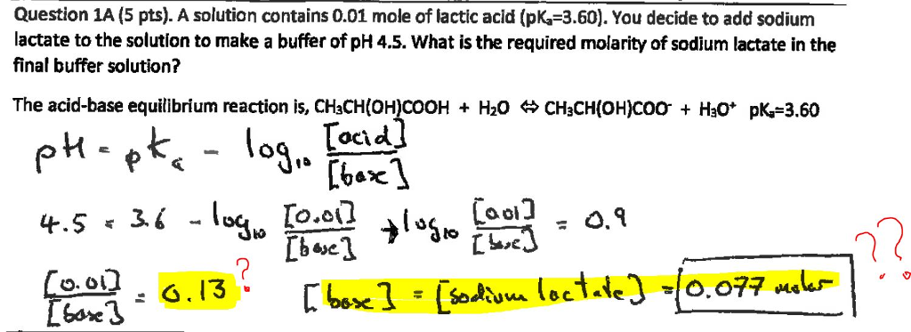 Solved A solution contains 0.01 mole of lactic acid (pka | Chegg.com