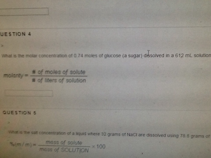 Solved What is the molar concentration of 0.74 moles of | Chegg.com