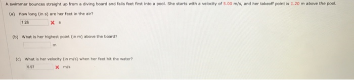 Solved A swimmer bounces straight up from a diving board and | Chegg.com