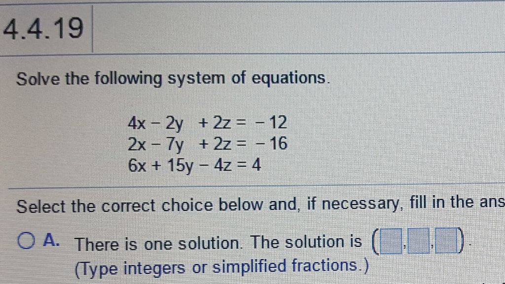 Solved Solve The Following System Of Equations. 4x - 2y + | Chegg.com