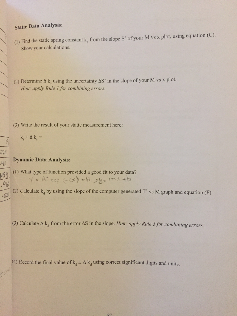 i need help with my physics lab please on STATIC DATA | Chegg.com