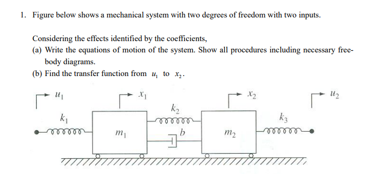 Solved 1. Figure below shows a mechanical system with two | Chegg.com