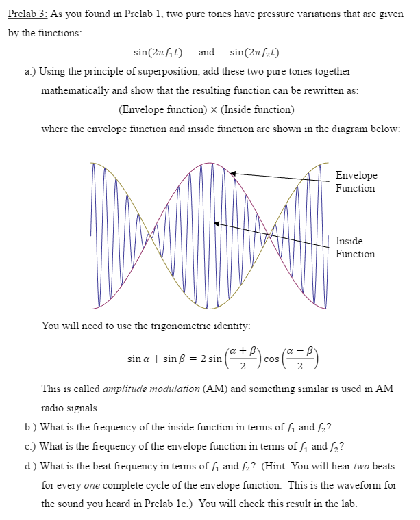 As you found in Prelab 1, two pure tones have | Chegg.com