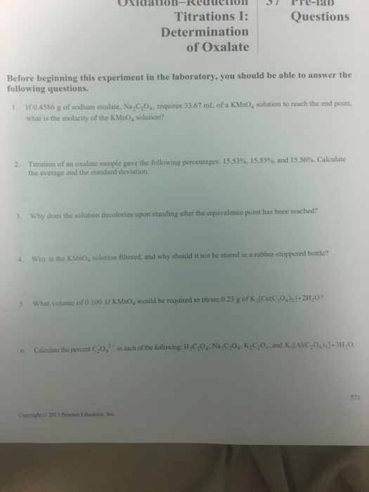 Solved Oxidation Reduction Prela Questions Titrations I