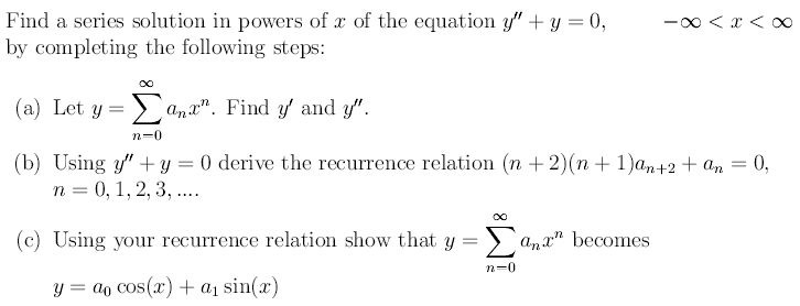 Solved Find a series solution in powers of x of the equation | Chegg.com