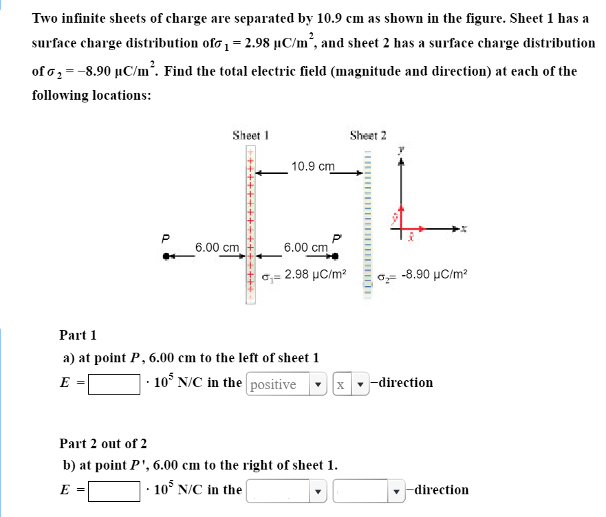 solved-two-infinite-sheets-of-charge-are-separated-by-10-9-chegg